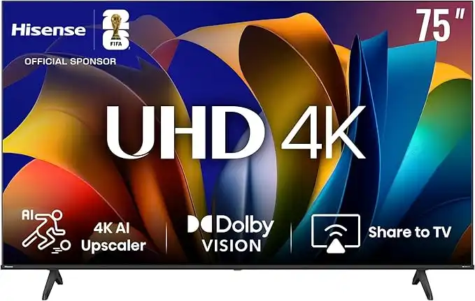 Hisense 75 inch Smart TV UHD 4K E6N-Dolby Vision,Game Mode Plus,Smooth Motion with MEMC,AI Sports Mode,Voice Control,Share to TV,Youtube,Netflix,Disney+,Shahid and Anghami,75E6N (2024 UAE Model)