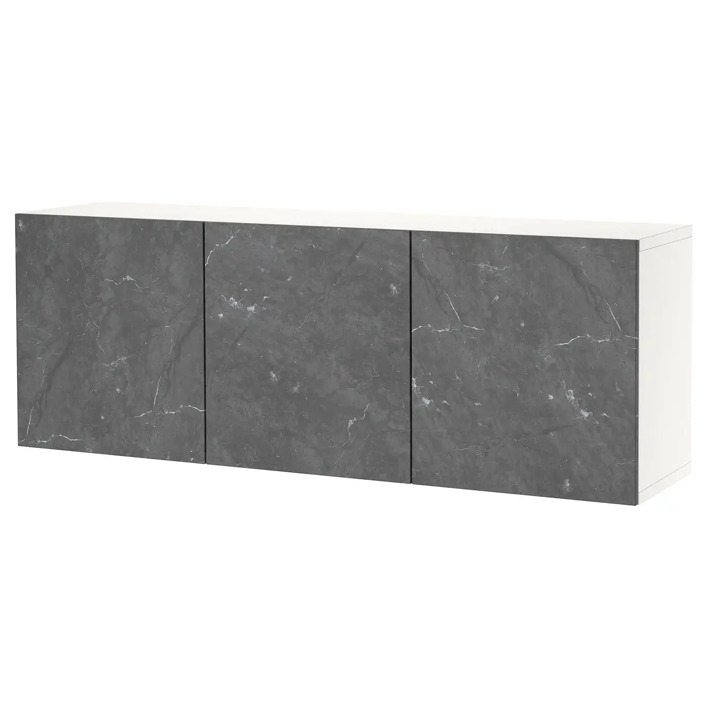 BESTÅ Wall-mounted cabinet combination - white Bergsviken/black marble effect 180x42x64 cm