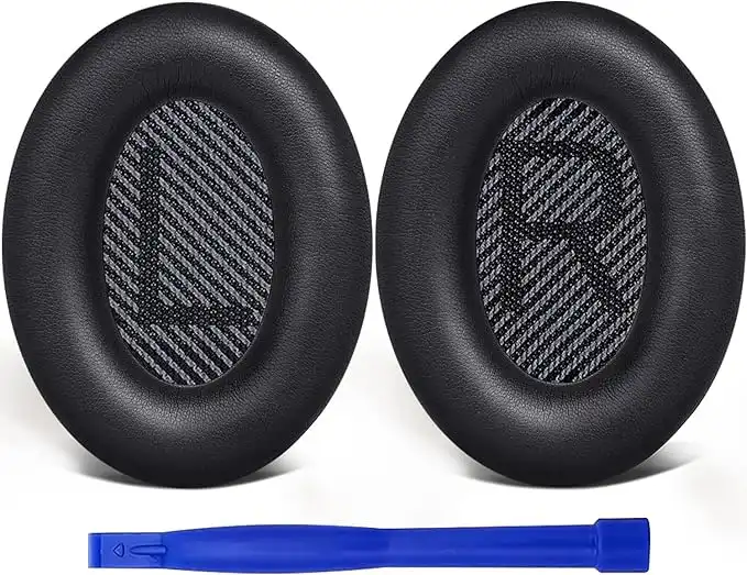 SoloWIT Replacement Earpads Cushions for Bose QuietComfort 35 (QC35) & Quiet Comfort 35 II (QC35 ii) Headphones, Ear Pads with Softer Leather, Noise Isolation Foam, Added Thickness (Black)