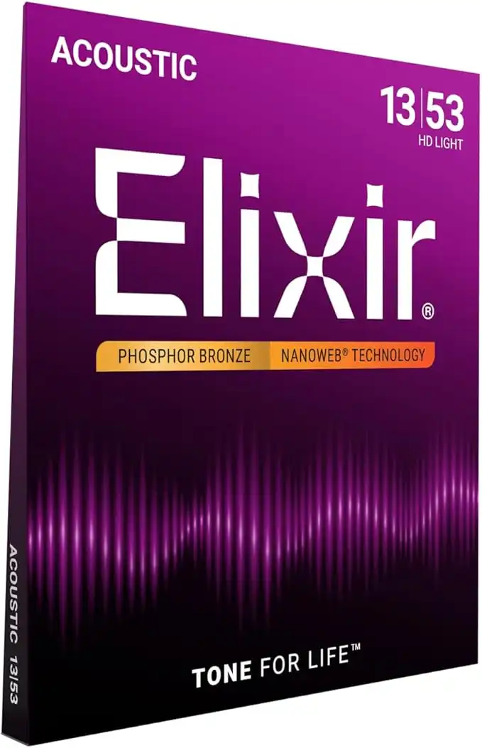 Elixir Strings Phosphor Bronze Acoustic Guitar Strings W Nanoweb Coating, Hd Light (.013-.053)