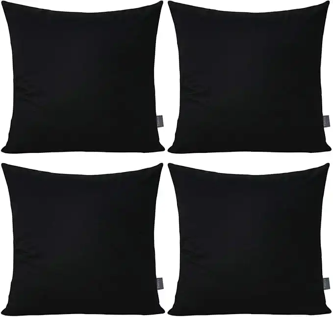 Thmyo 4-Pack 100% Cotton Comfortable Solid Decorative Throw Pillow Case Square Cushion Cover Pillowcase Sublimation Blank Pillow Covers Halloween DIY Throw Pillowcase for Sofa(22x22inch/55x55cm,Black)