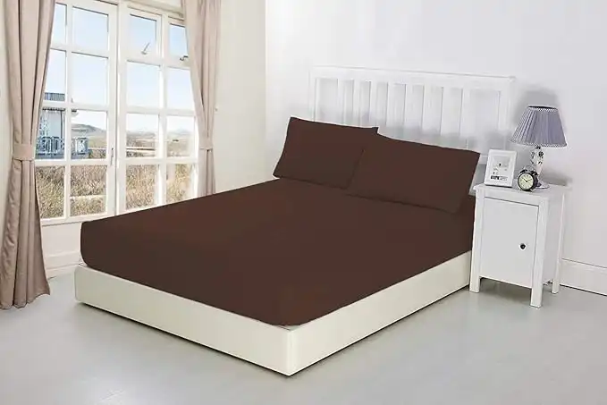 Extra Deep Fitted Sheets 16"/40CM Deep Luxury Percale in 15 Colours (Chocolate, Double)