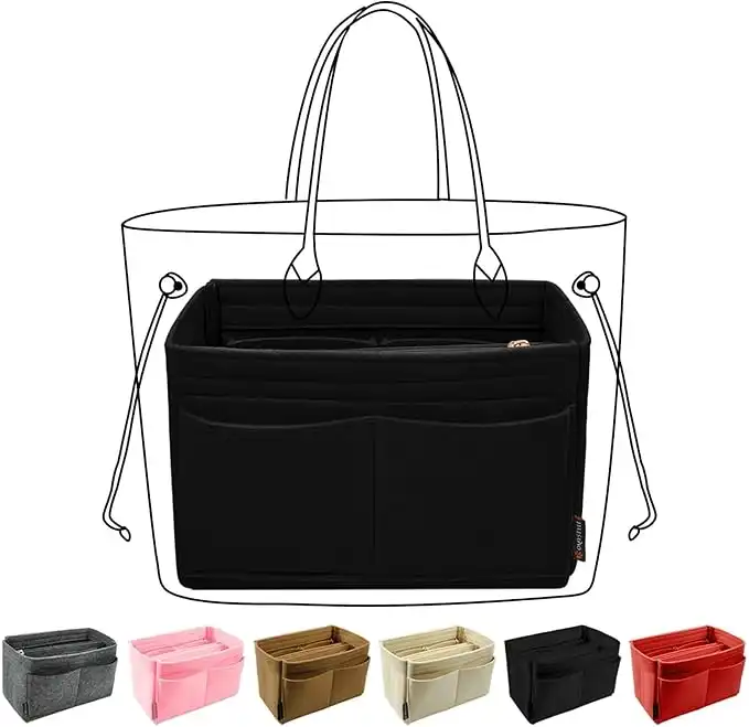 OMYSTYLE Purse Organizer Insert for Handbags, Felt Bag Organizer for Tote & Purse, Tote Bag Organizer Insert with 5 Sizes, Compatible with Neverful Speedy and More (Small, Black)