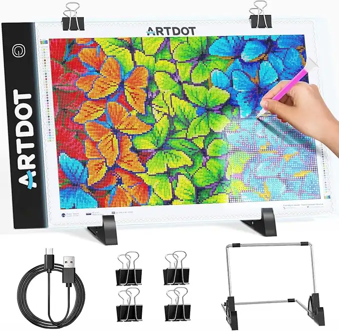 ARTDOT A4 LED Light Pad for Diamond Painting, USB Powered Light Board Kit, Adjustable Brightness with Detachable Stand and Clips