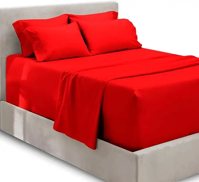 Hearth & Harbor 6 Piece Bed Sheet Set Extra Deep Pocket, Fits Mattress from 18-24 inces Depth, Full, Cherry Red