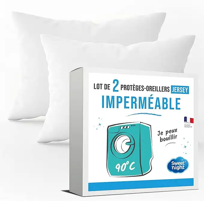 SWEET NIGHT Axel Pack of 2 protèges-oreillers Waterproof Jersey Polyester Washable at 90 °C Jersey, White, 50 x 70 cm