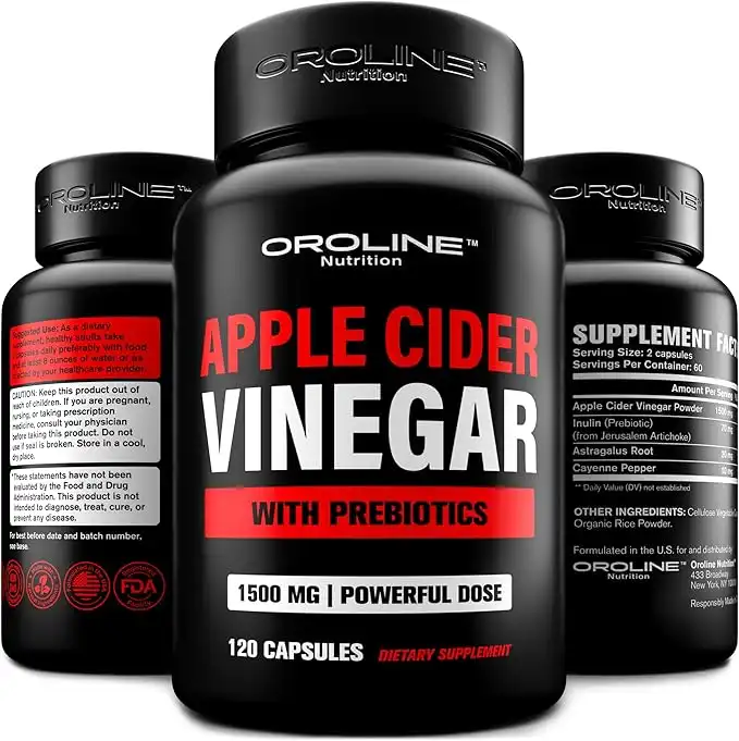 LUBEX Organic Apple Cider Vinegar Capsules (120 Capsules 1500 mg) ACV Tablets w/Prebiotics - Cleanse & Detox Apple Cider Vinegar Pills Fibre Supplement, Appetite Suppressant & Metabolism Booster