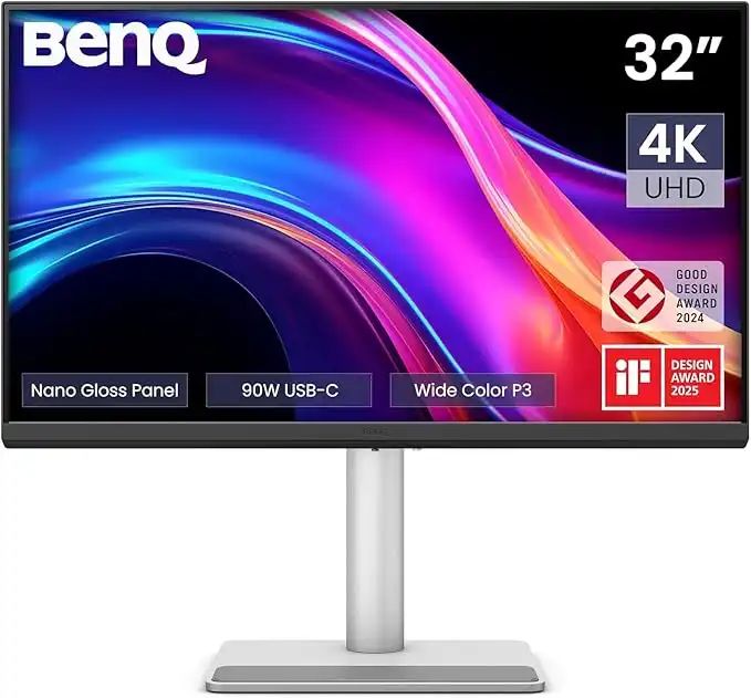 [NEW 2026] BenQ MA320UP 32” 4K 3840x2160 Nano Gloss Monitor for MacBook, Dual USB-C 90W/15W PD,Mac Color Match,550 nits,Integrated Mac Controls,Ergonomic Design,3W x2 Speakers,97% P3 Colors (Silver)