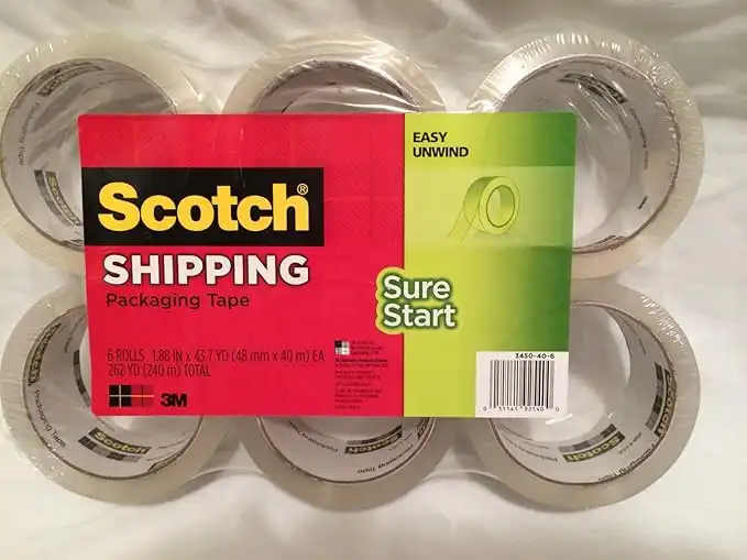 Scotch Sure Start Shipping Packaging Tape, 1.88 in. x 54.6 yds., Clear, 6 Rolls/Pack