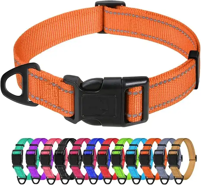 TagMe Reflective Nylon Dog Collars, Adjustable Classic Dog Accessories Collar with Quick Release Buckle for Small Dogs, Orange, 2.0 cm Width
