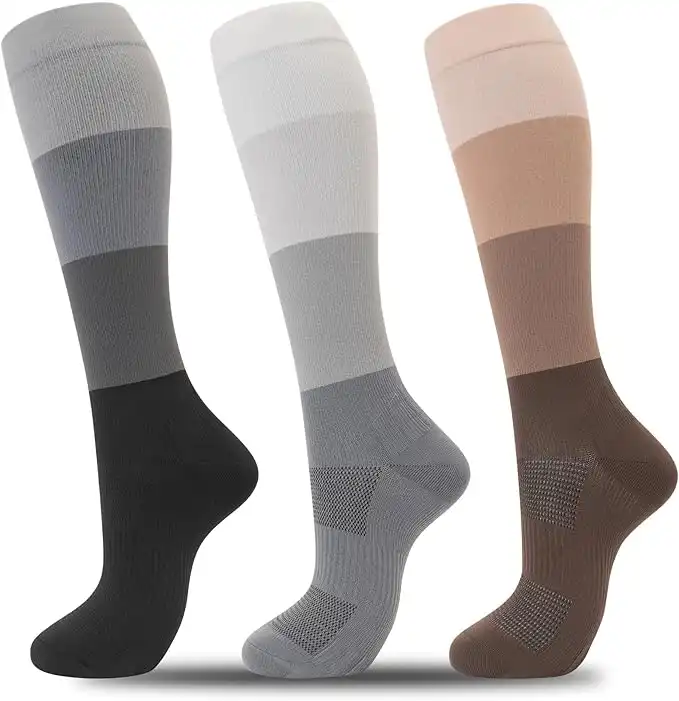 fenglaoda 3 Pairs Compression Socks for Women & Men Knee High Nurse Pregnant Cute Medical Running Travel Athletic, 00-3pairs-01, S-M