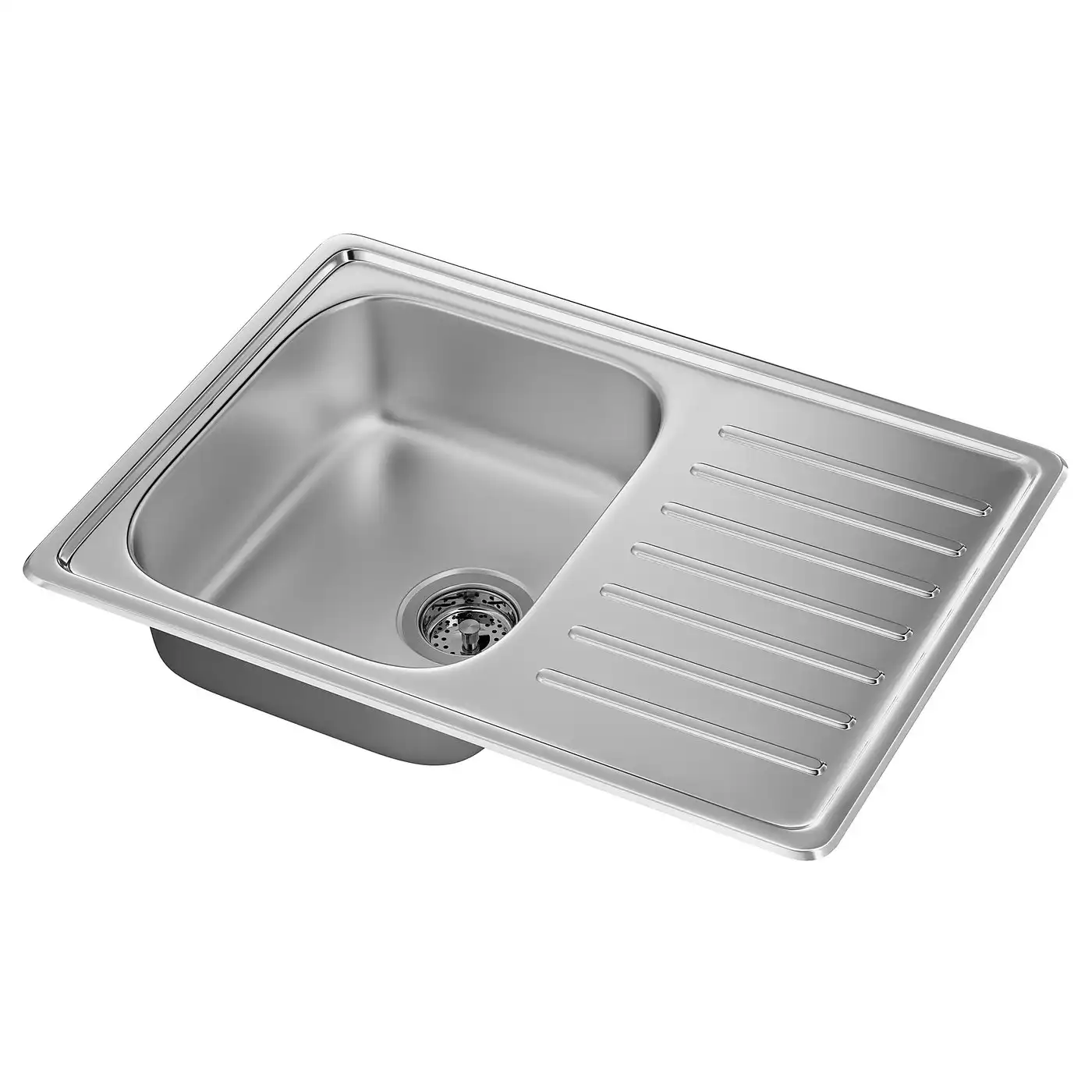 FYNDIG Inset sink, 1 bowl with drainboard - stainless steel 70x50 cm