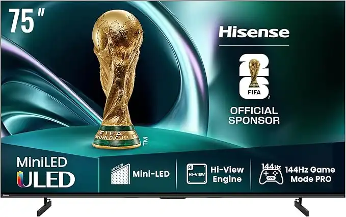 Hisense 75-Inch U7Q Series Mini-LED ULED 4K UHD Smart TV - QLED, Native 144Hz, 1000-Nit, Dolby Vision IQ, Full Array Local Dimming, Game Mode Pro, Alexa Compatibility (75U7Q, 2025 Model)