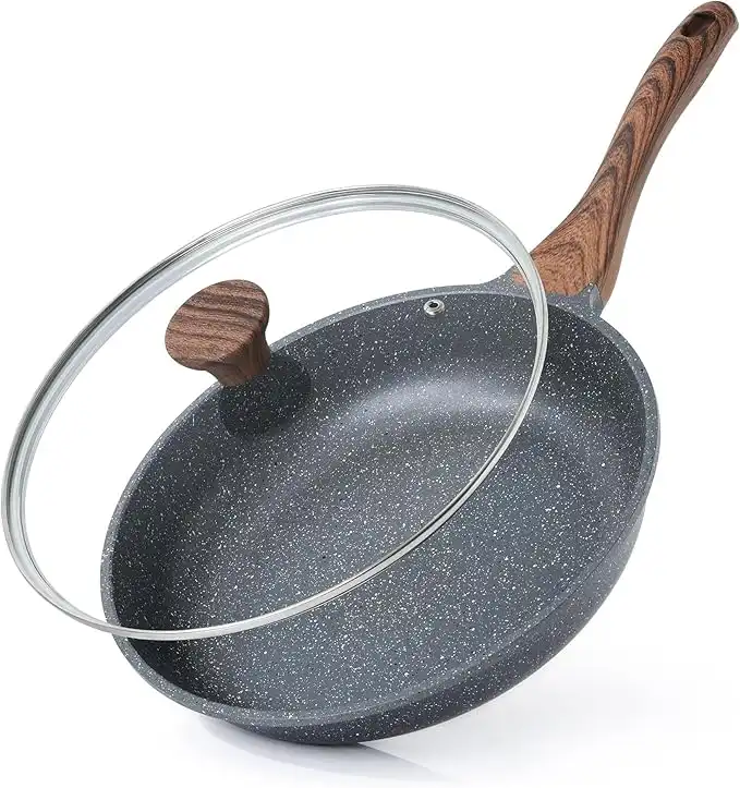 SENSARTE Nonstick Frying Pan Skillet with Lid, Swiss Granite Coating Omelette Pan with Cover, Healthy Cookware Chef's Pan with Top, PFOA Free (28cm + Glass Lid)