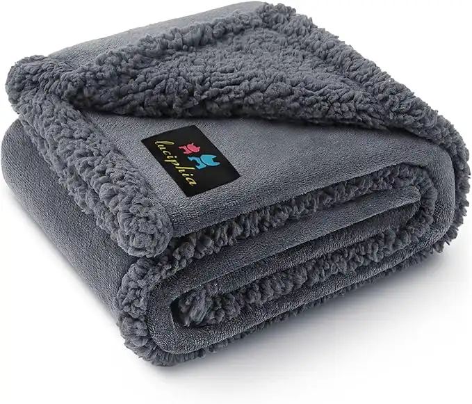 luciphia Waterproof Pet Blanket, Liquid Pee Proof Dog Blanket for Sofa Bed Couch, Reversible Sherpa Fleece Furniture Protector Cover for Small Medium Large Dogs Cats, Dark Gray Medium（57" x 40"）