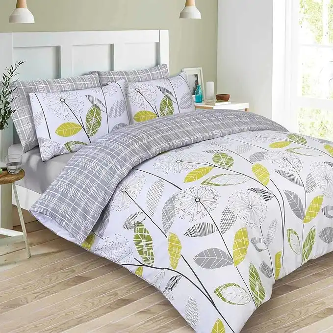 Dreamscene Duvet Cover with Pillowcase Bedding Set Allium Tartan Check Grey White - Single