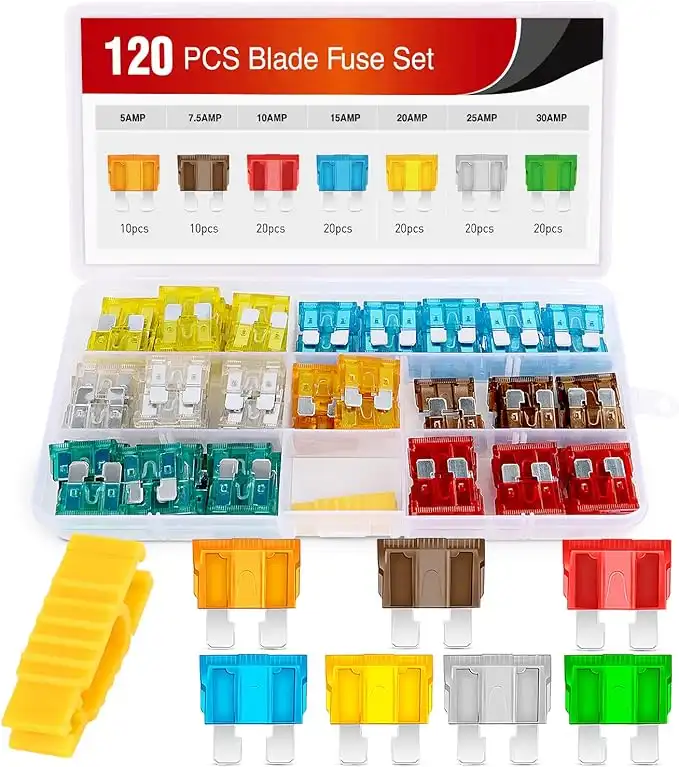 Nilight - 50016R 120 pcs Standard Fuse Assortment kit – 5, 7.5, 10, 15, 20, 25, 30 AMP – Regular APR/ATO (Open)/ATC Blade Fuses for Cars, Trucks, Boats,Automotives,2 Years Warranty