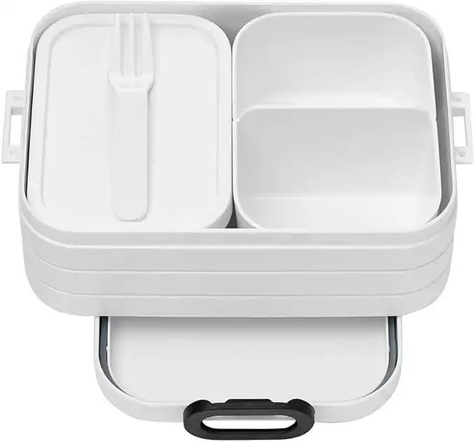 Rosti Mepal BENTO Lunch Box with Reusable Fork, Midi, White, Medium