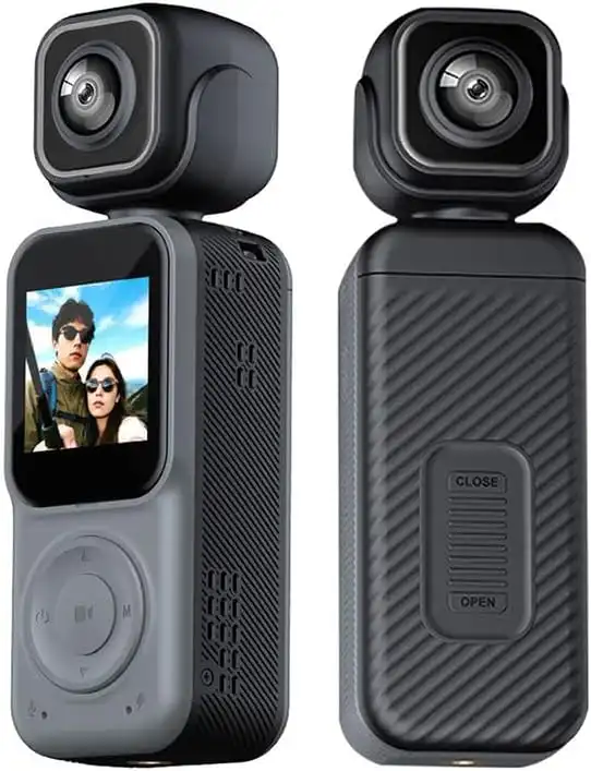 Thumb Action Camera, 4K Body Camera, Tiny Size, Handheld Action Camera Dual Lens HD 180 Degree Rotating, Small Body Camera with WiFi, Portable Vlogging, for Cycling Hiking Outdoor，32GB Included