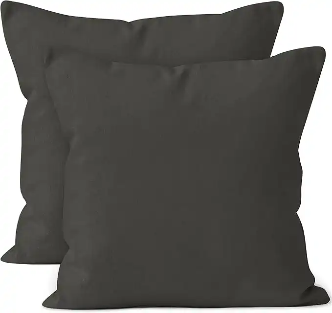 Encasa XO Throw Pillow Covers 12x12 in Set of 2 Charcoal Grey | No Inserts | Cotton Pillow Covers for Living Room, Bed, Sofa, Couch | Decorative Cushion Covers with Improved Zippers