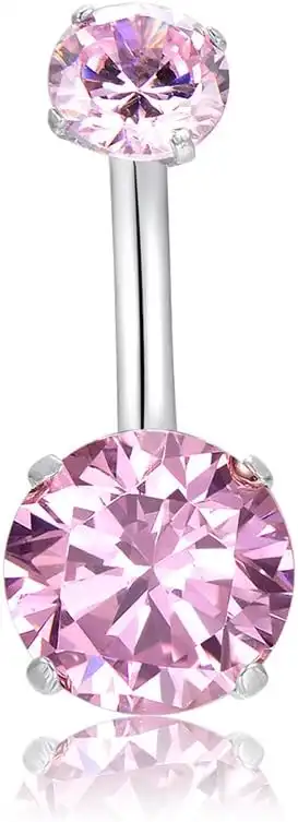 HQLA 14G Belly Button Rings Surgical Stainless Steel Round Cubic Zirconia Navel Barbell Stud Body Piercing