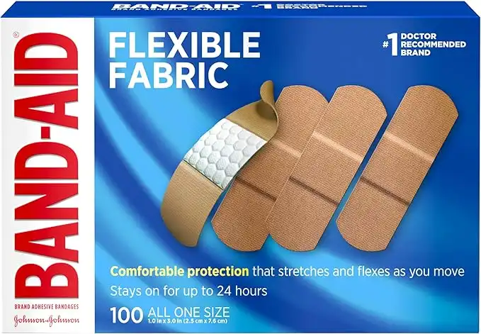 Band-Aid Johnson & Johnson Brand Flexible Fabric Adhesive Bandages for Wound Care and First Aid, All One Size, 100 Count