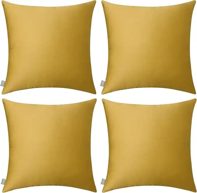 Thmyo 4-Pack 100% Cotton Comfortable Solid Decorative Throw Pillow Case Square Cushion Cover Pillowcase Sublimation Blank Pillow Covers DIY Throw Pillowcase(18x18 inch/45x45cm,Mustard Yellow)