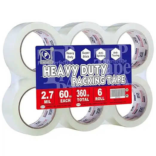 P PERFECTAPE Heavy Duty Packing Tape 6 Rolls, Total 360Y, Clear, 2.7 mil, 1.88 inch x 60 Yards, Ultra Strong, Refill for Packaging and Shipping