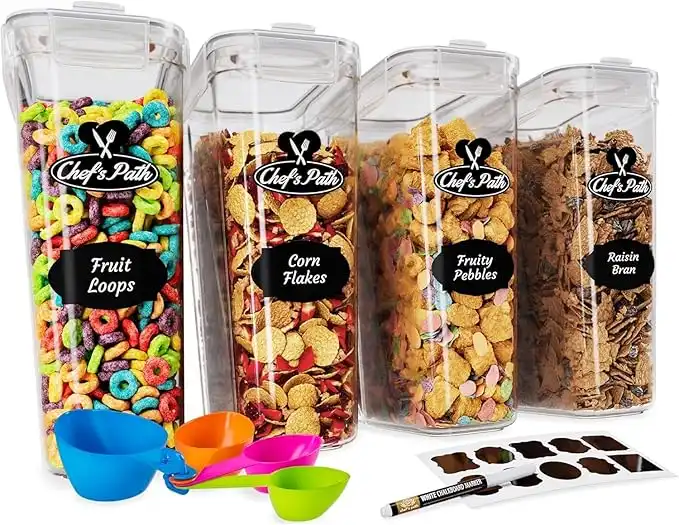 Chef's Path Storage Box Set - Lunch Box, 8 Labels, Set of Spoons and Marker, Flour Box - BPA-Free Plastic Box (4L) - (4)