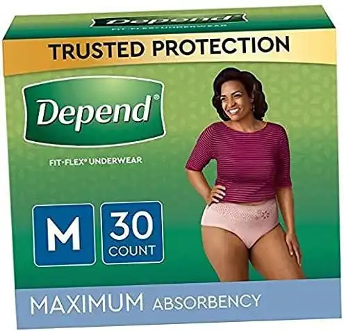 Depend FIT-Flex Incontinence Underwear for Women, Disposable, Maximum Absorbency, Medium, Blush, 30 Count .30 Count