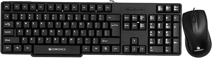 Zebronics Wired Keyboard and Mouse Combo with 104 Keys and a USB Mouse with 1200 DPI - JUDWAA 750