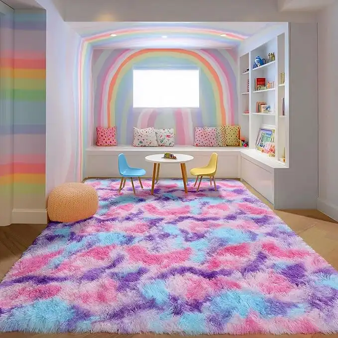 PAGISOFE Soft Fuzzy Purple Area Rugs for Kids Room Girls Bedroom Fluffy Floor Rugs Shag for Dorm Baby Nursery Fur Rugs Cute Plush Rug Decorative Accent Rug Thick Shaggy Carpet 4' x 5',（Purple）