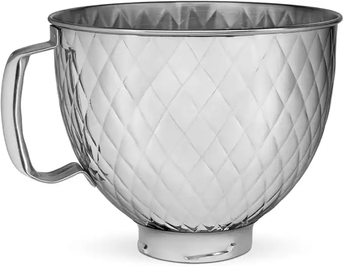 KitchenAid 5 Quart Stainless Steel Bowl for all KitchenAid 4.5-5 Quart Tilt-Head Stand Mixers KSM5SSBQB, Quilted Stainless