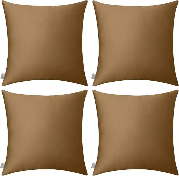 Thmyo 4-Pack 100% Cotton Comfortable Solid Decorative Throw Pillow Case, Square Cushion Cover Pillowcase Sublimation Blank Pillow Covers DIY Throw Pillowcase for Sofa(18x18 inch/ 45x45cm,Light Coffee)