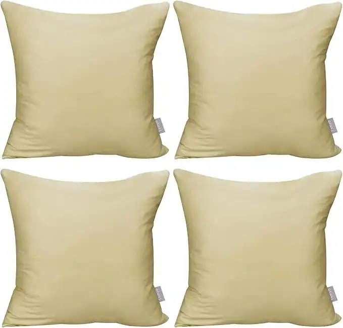 Thmyo 4-Pack 100% Cotton Comfortable Solid Decorative Throw Pillow Case, Square Cushion Cover Pillowcase Sublimation Blank Pillow Covers DIY Throw Pillowcase for Couch Sofa(18x18 inch/ 45x45cm,Khaki)