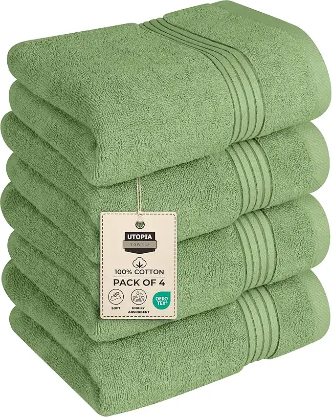 Utopia Towels 4 Piece Hand Towels Set, (16 x 28 inches) 100% Ring Spun Cotton, Lightweight and Highly Absorbent Towels for Bathroom, Camp, Travel, Spa, and Hotel (Sage Green)