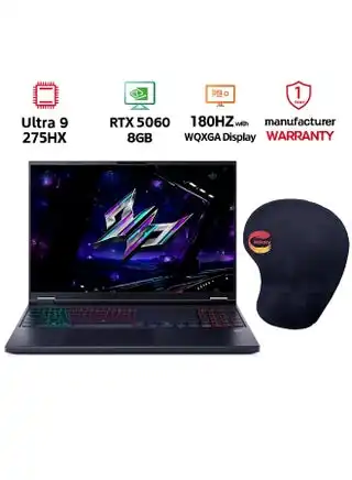 (Upgraded Version) Predator Helios Neo 16 AI Gaming Laptop With 16-Inch WQXGA Display,Core Ultra 9-275HX Processor/32GB RAM/2TB SSD/NVIDIA GeForce RTX™ 5060 Graphics/Windows 11 With (Consumix Mousepad) English black