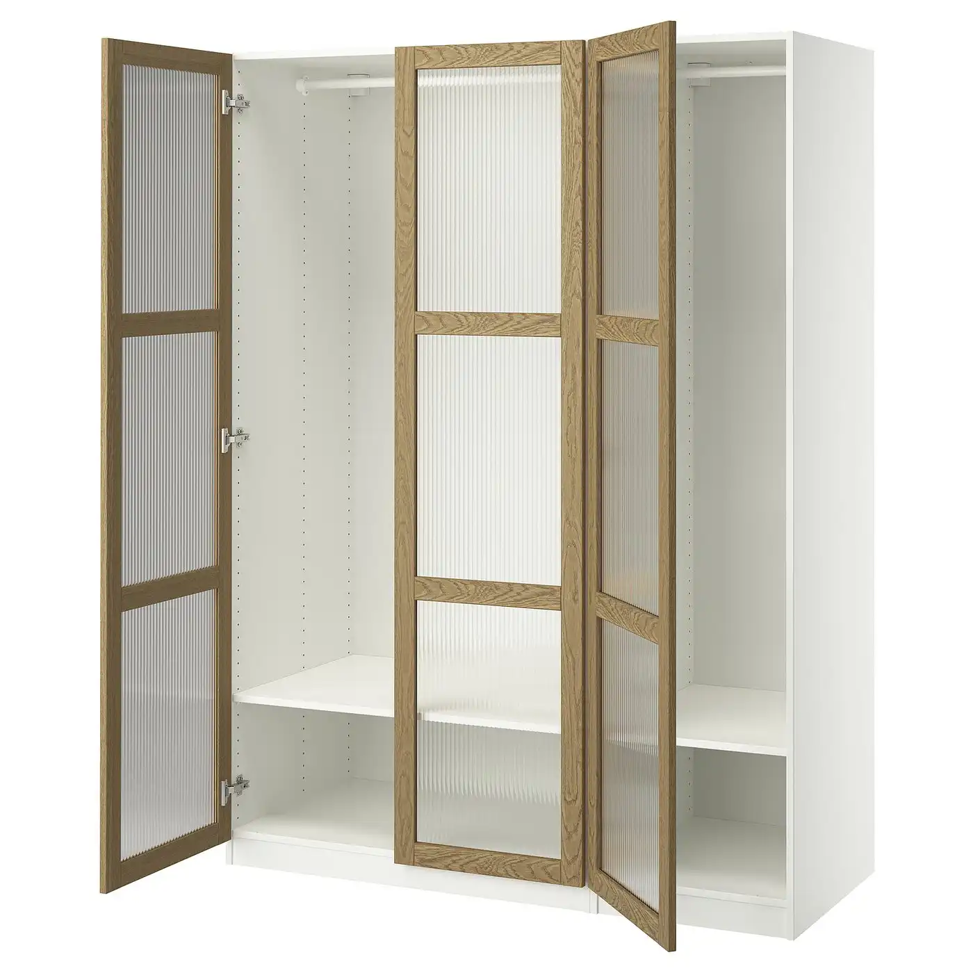 PAX / TONSTAD Wardrobe combination - white/oak veneer glass 150x60x201 cm