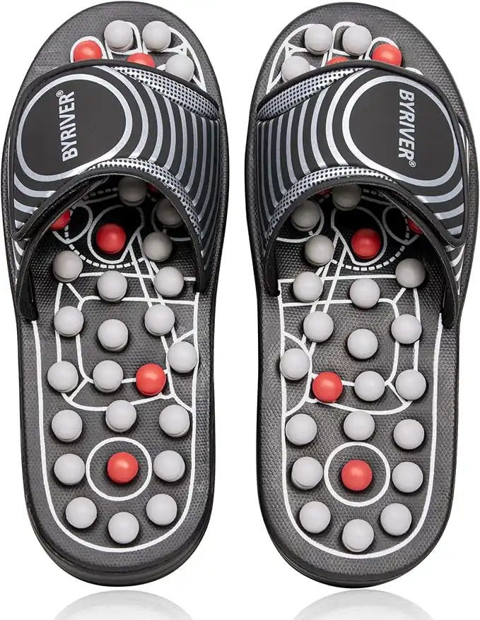 BYRIVER Therapeutic Acupuncture Massage Flip Flops for Men Women Foot Care Wellness Relaxation Massager, Helps for Plantar Fasciitis Back Heel Pain Gift for mom dad.(02M)