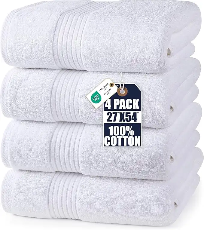 Utopia Towels 4 Piece Luxury Bath Towels Set, (27 x 54 Inches) 100% Ring Spun Cotton 600GSM, Lightweight and Highly Absorbent Quick Drying Towels for Bathroom, Gym, Spa, and Hotel (White)…
