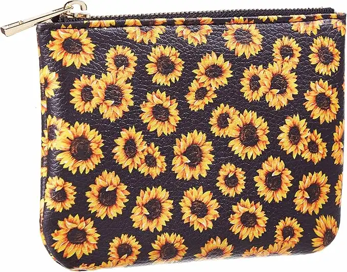 Chelmon Vegan Leather Coin Purse Pouch Change Purse With Zipper For Men Women (Sunflower)