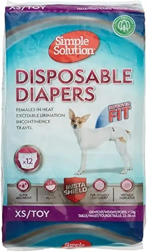 Simple Solution Disposable Super Absorbent Leak-Proof Diapers for Female Dog, XS, 12 Count