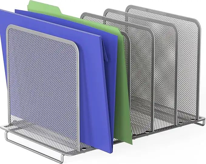 Simple Houseware Expandable 5 Section Upright File Sorter Organizer, Silver