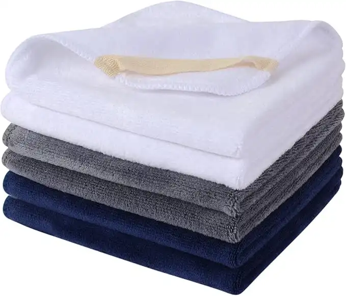 Sinland Microfiber Facial Cloths Fast Drying Washcloth 12inch x 12inch (6pack, White+Grey+Navy Blue)