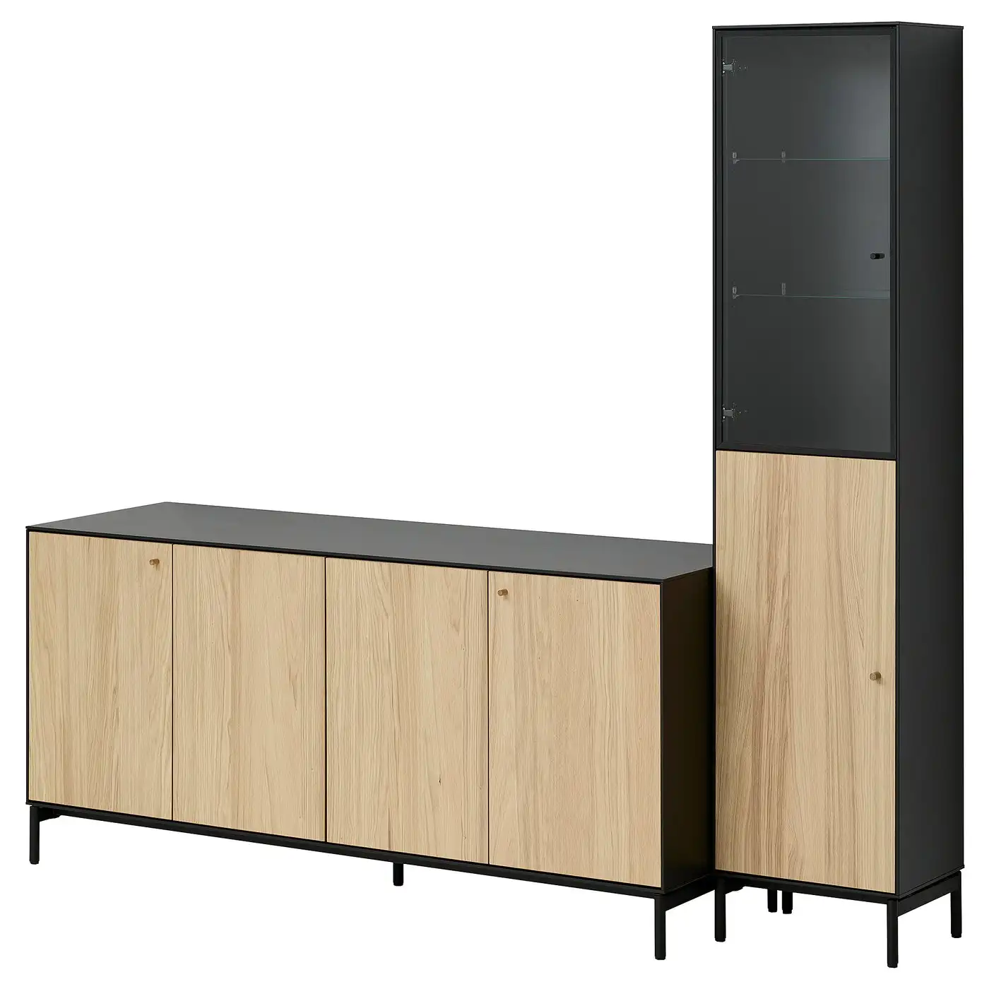BOASTAD Storage combination - black/oak veneer 203x185 cm