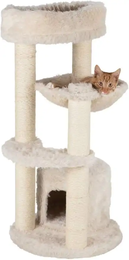 Trixie Baza Junior Cat Tower with Condo, Hammock, Plush Platforms, Durable Jute Scratching Posts, Cream Large