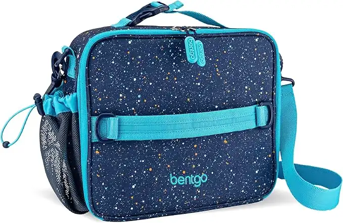 Bentgo Kids Lunch Bag - Confetti Designed Insulated Lunch Bag for Kids 3+; Holds Lunch Box, Water Bottle & Snacks; Easy to Clean, Water Resistant, & Zip Pockets (Confetti Edition - Abyss Blue)