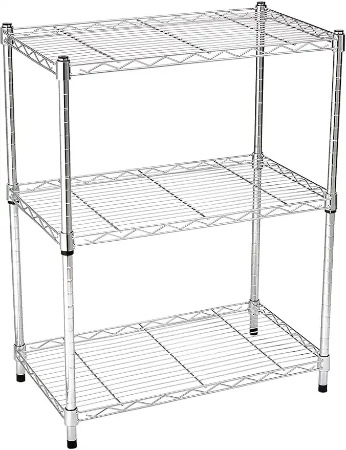 Amazon Basics 3-Shelf Adjustable, Heavy Duty Storage Shelving Unit (113.3 kilogram loading capacity per shelf), Steel Organizer Wire Rack, Chrome, 58.9 x 34 x 193.5 centimeters