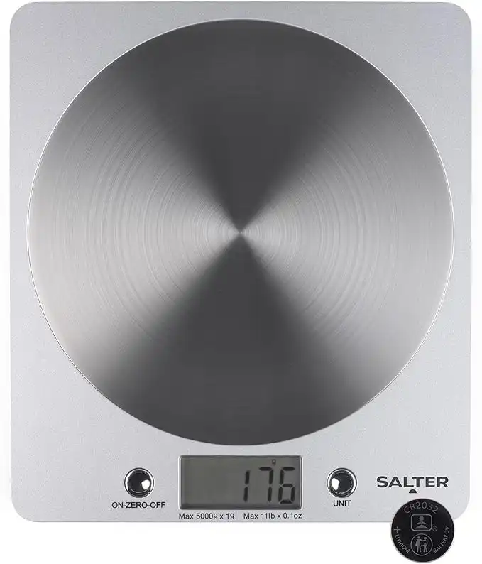 Salter 1036 SVSSDR Disc Digital Kitchen Scale – Electronic Food Scale, Add & Weigh Multiple Ingredients, 5kg Capacity, Aquatronic for Measuring Liquids, Easy Read LCD Display, Includes Battery