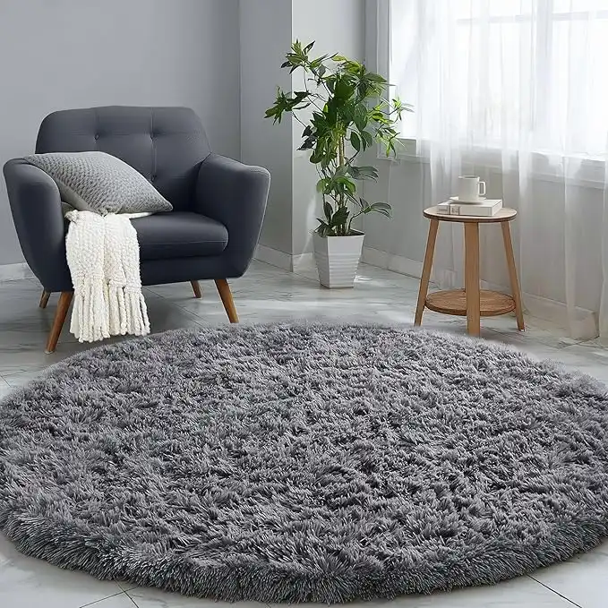 PAGISOFE Round Rugs 5Ft, Grey Circle Rugs for Living Room Kids Bedroom, Fluffy Carpets for Bedroom Boys, Indoor Shaggy Rugs Small Teepee Furry Mat, Comfy Reading Rug for Girls Boys Baby Room